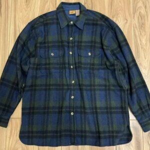 Fargo Vintage Wool Sporty Blue Plaid Trucker Hipster Jacket Shacket